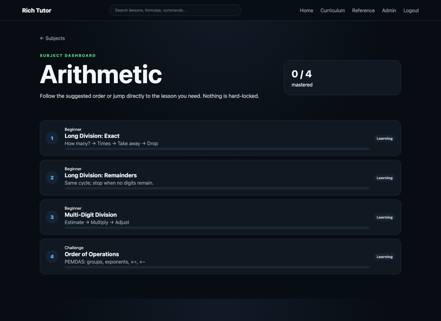 Subject Dashboard